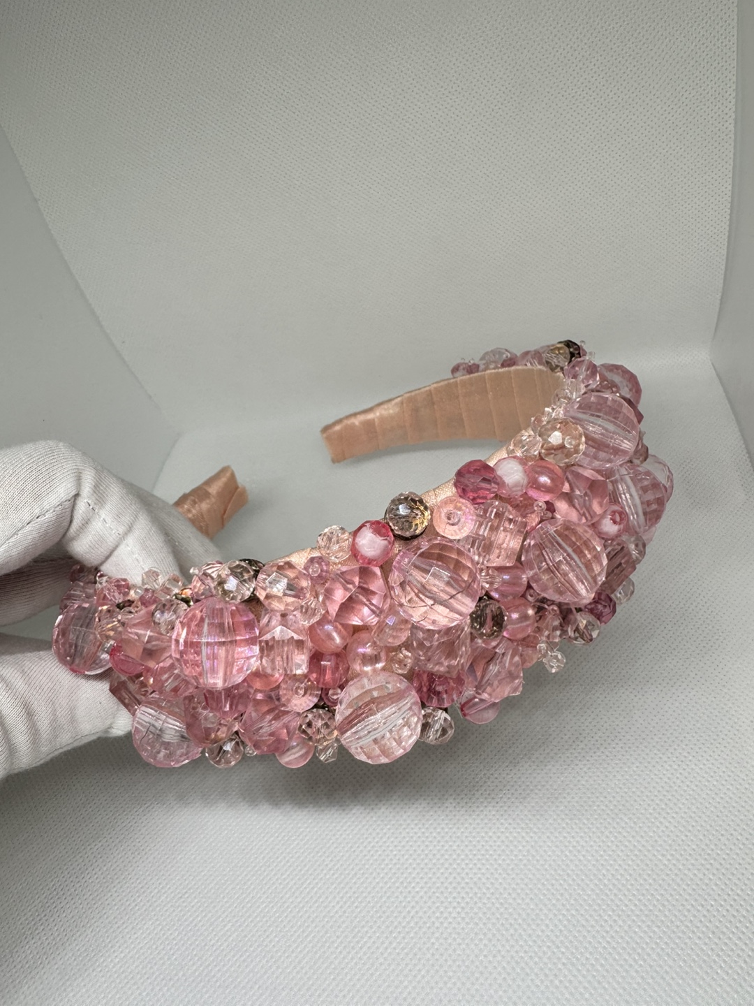 Pink Beaded Headband handmade