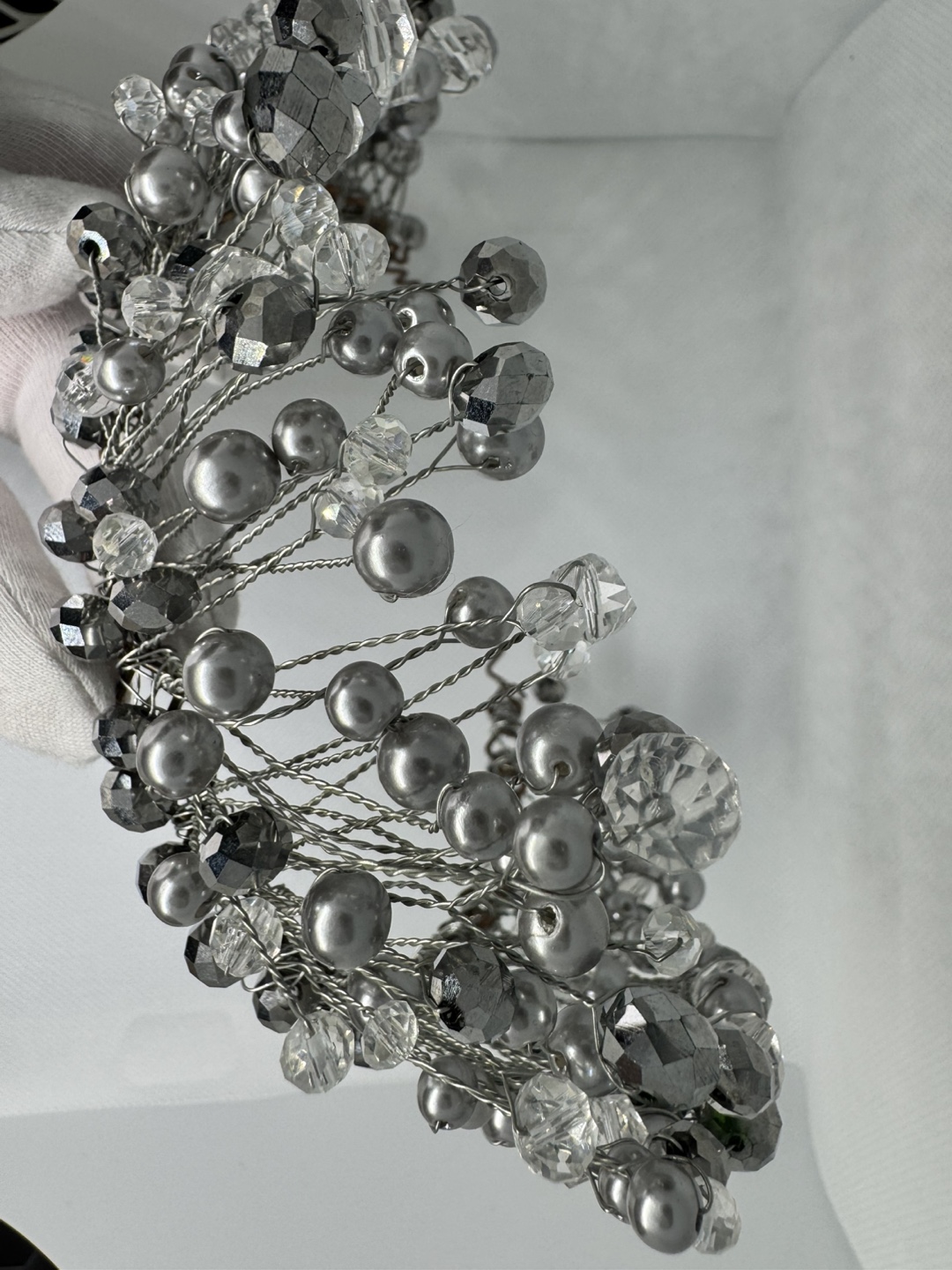 Silver Beaded Hair Crown handmade - photo 2