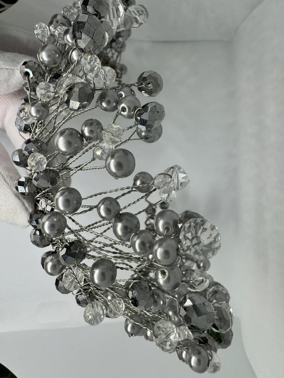 Silver Beaded Hair Crown handmade image indicator(2)