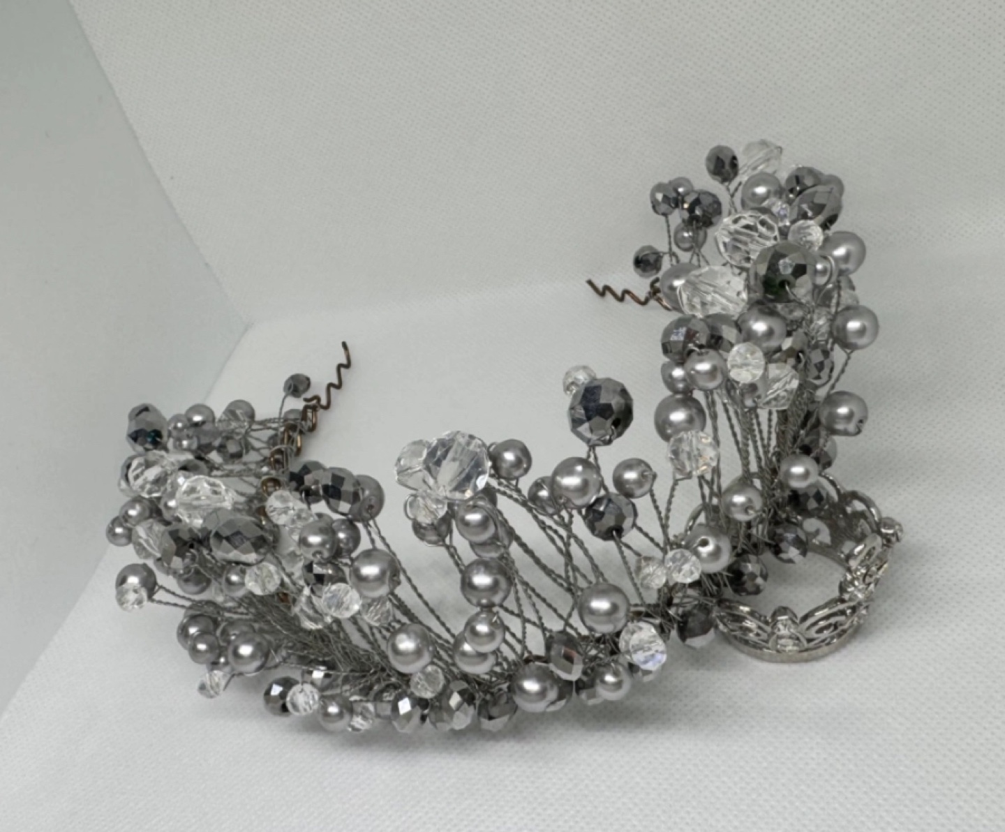 Silver Beaded Hair Crown handmade