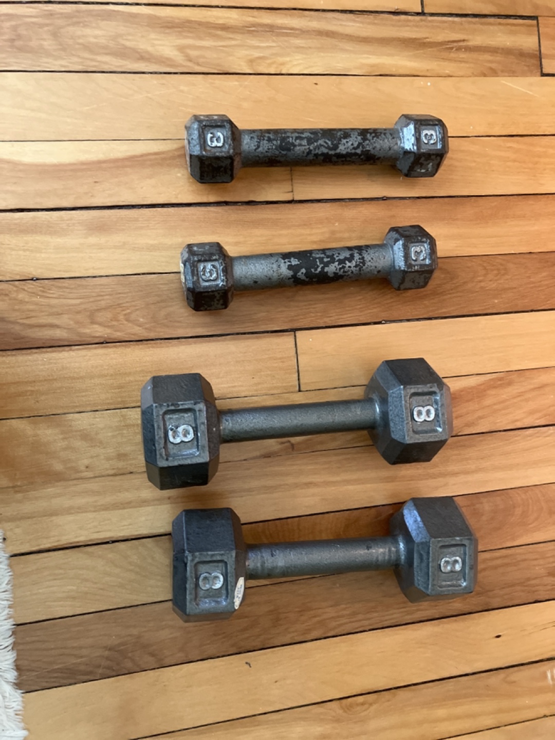 Pair of 3lb and 8lb Cast Iron Dumbbells