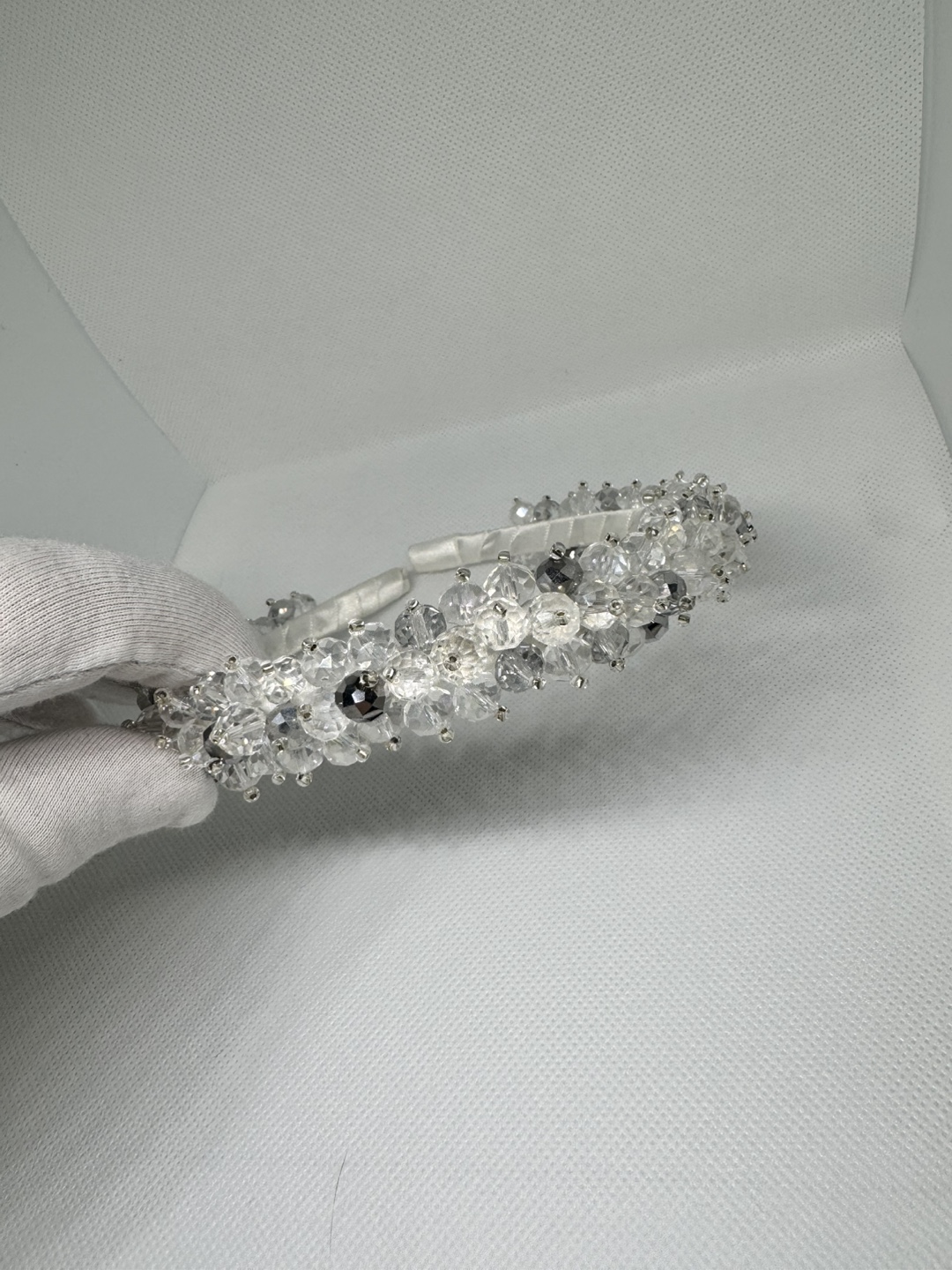Crystal and Silver Beaded Headband Handmade