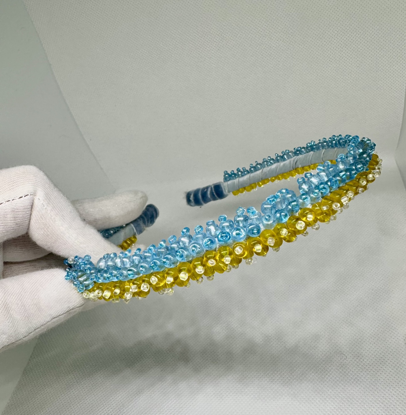 Handmade Beaded Headband - Blue and Yellow, Ukrainian flag