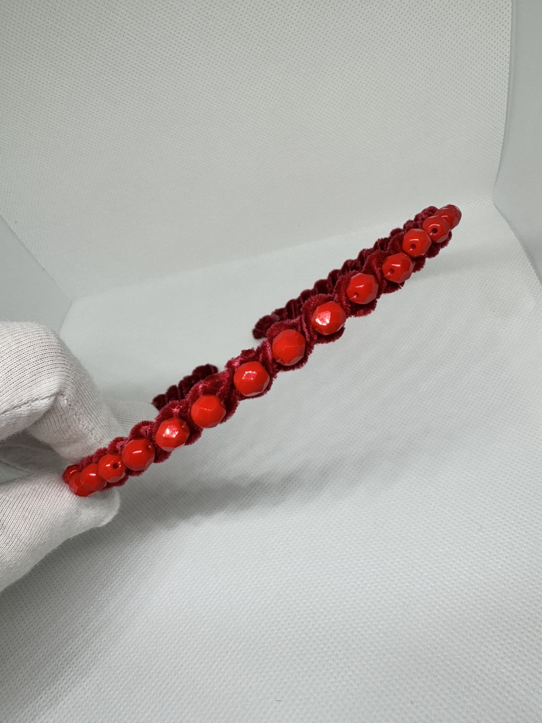 Red Velvet Beaded Headband Handmade