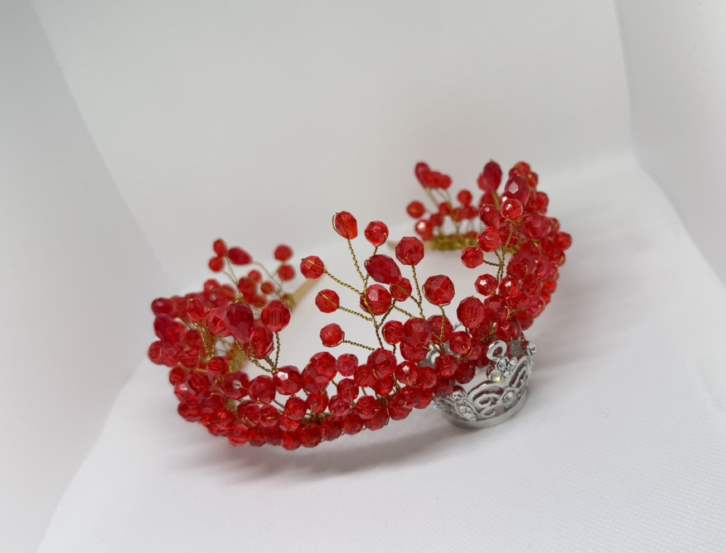 Red Beaded Hair Crown Handmade