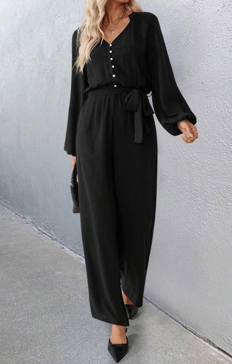 Brand New Black Button-Down Long Sleeve Jumpsuit - photo 5