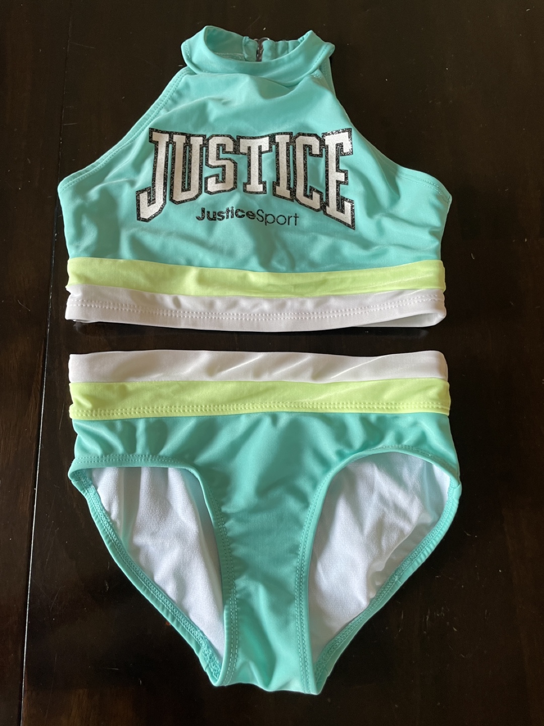 Justice Sport Girls' Teal High Neck Bikini Swimsuit 7/8