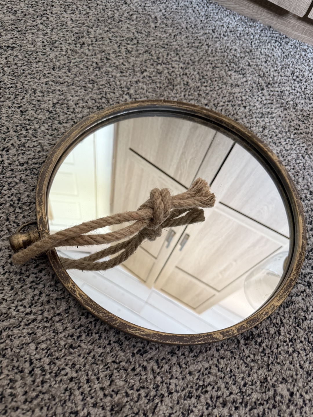 Round Gold-Framed Wall Mirror with Rope Detail