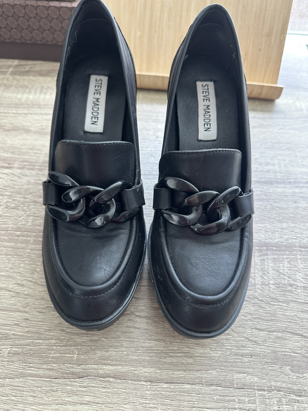 Steve Madden Black Platform Loafer Heels