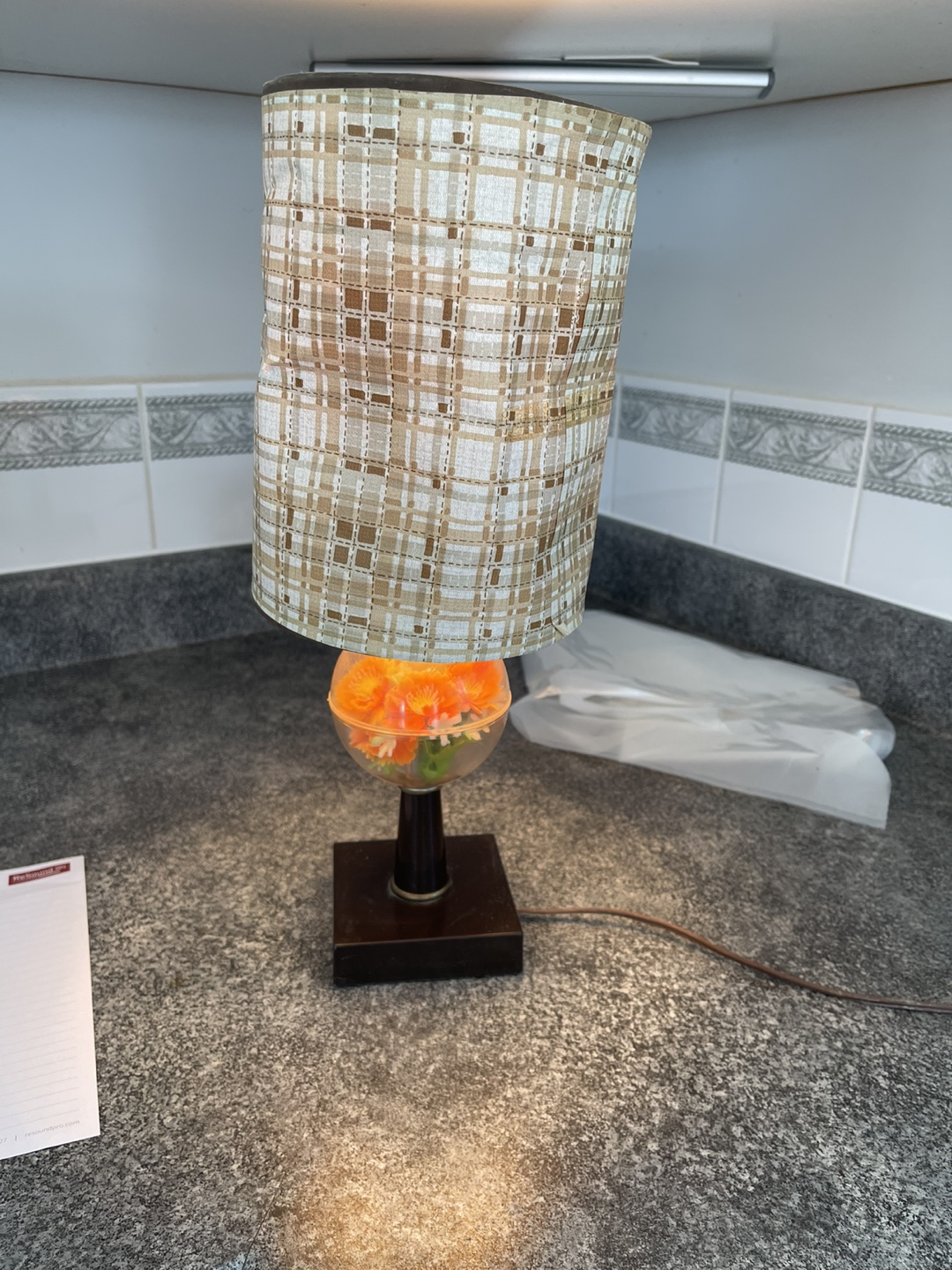 Vintage Mid-Century Modern Table Lamp with Floral Globe
