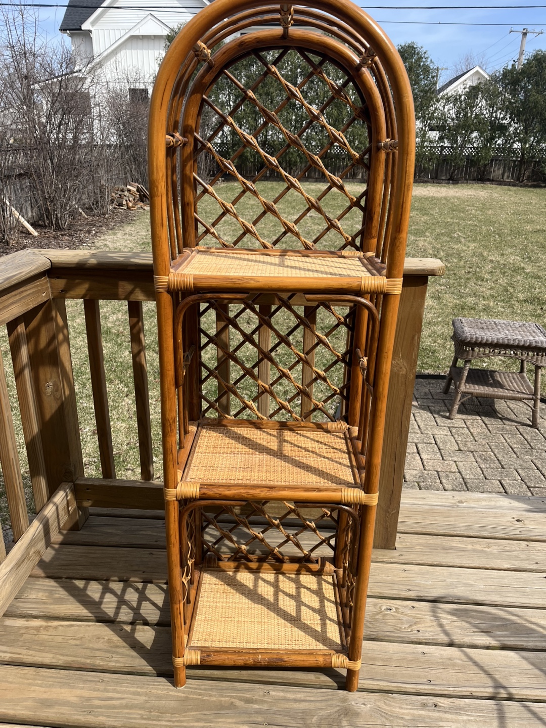 Vintage Arched Bamboo Rattan 3-Tier Shelf - photo 2