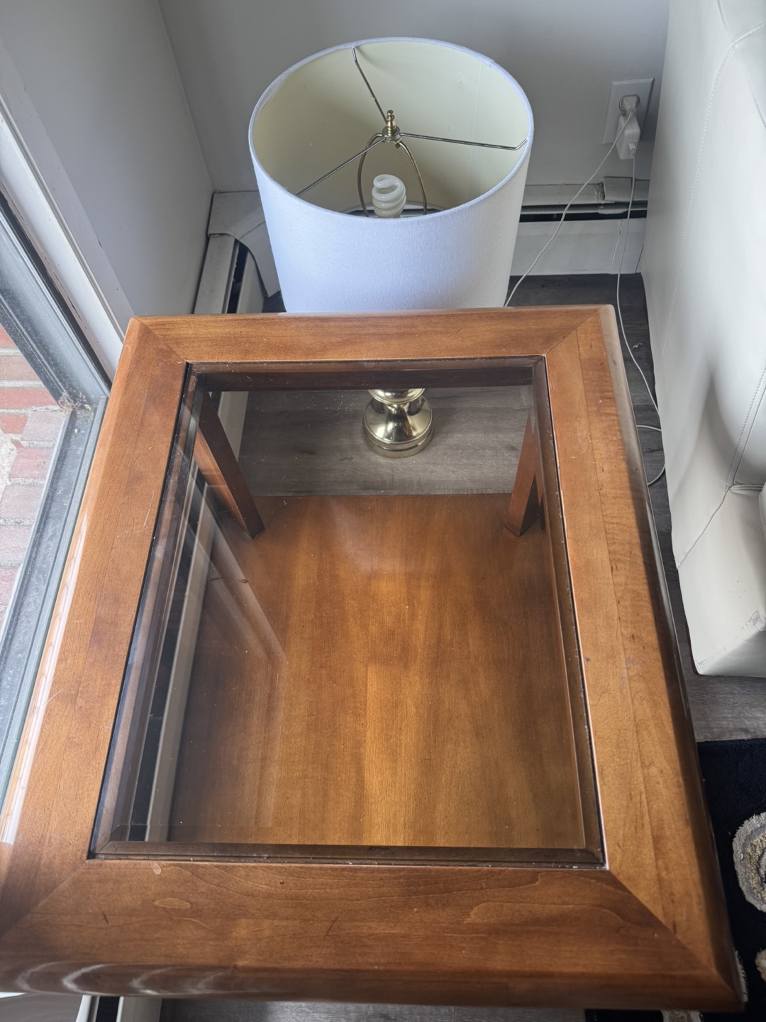 Square Wooden End Table with Glass Top - photo 2