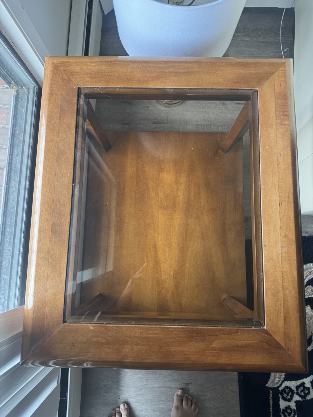 Square Wooden End Table with Glass Top