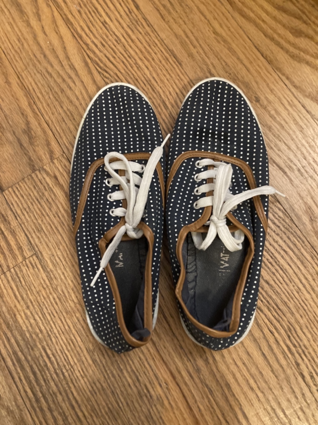 Navy Blue and Brown Polka Dot Slip-On Sneakers