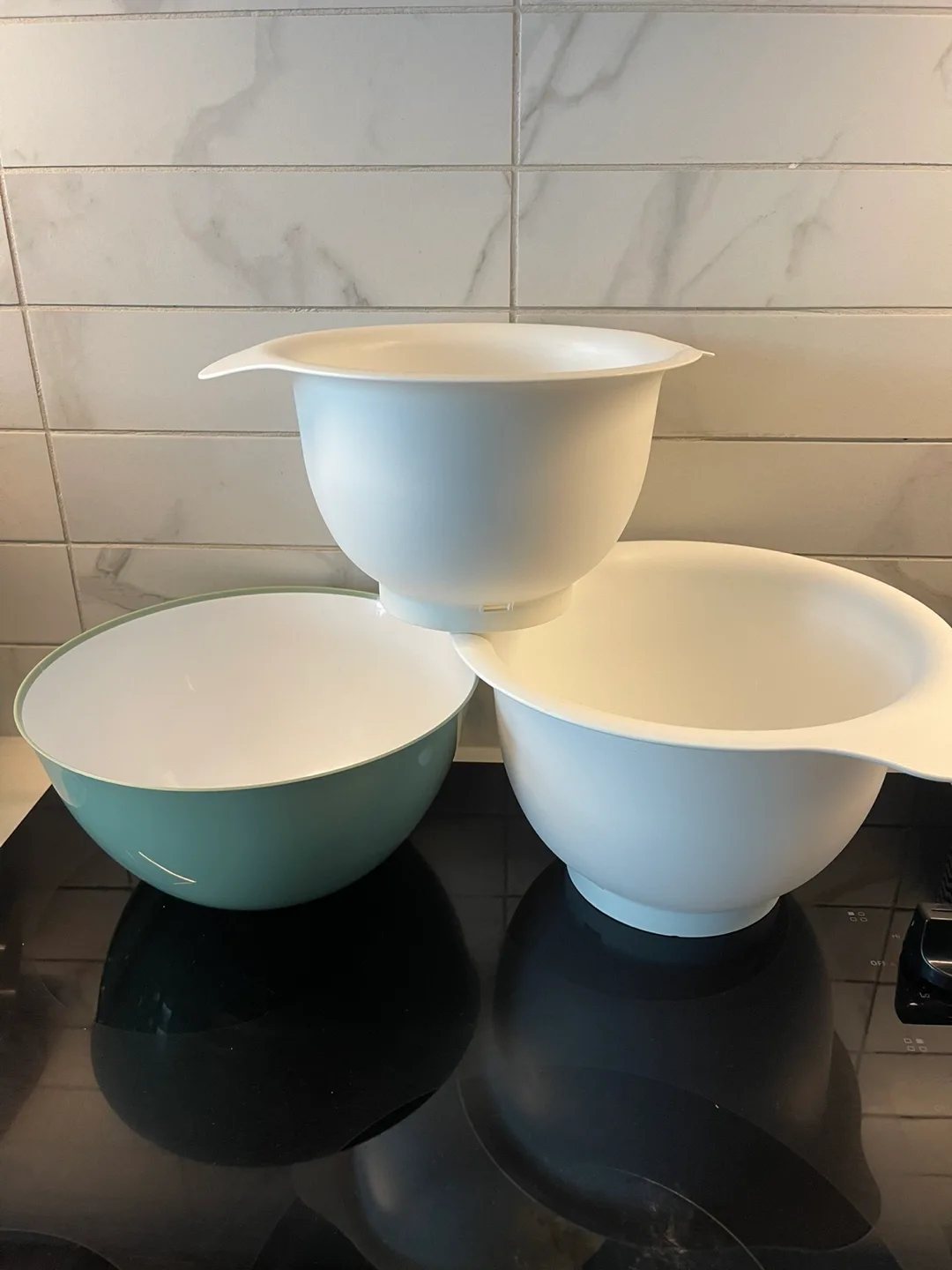 Three Mixing Bowls -  Sage Green and White thumbnail
