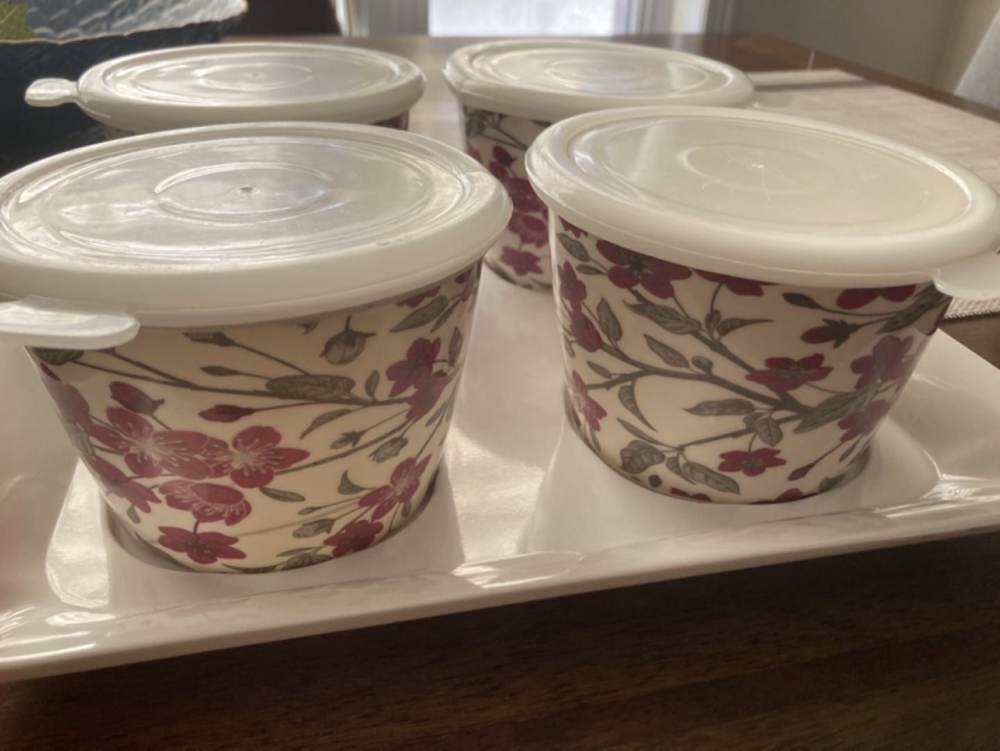 Set of Four Floral Print Containers with Lids and Tray