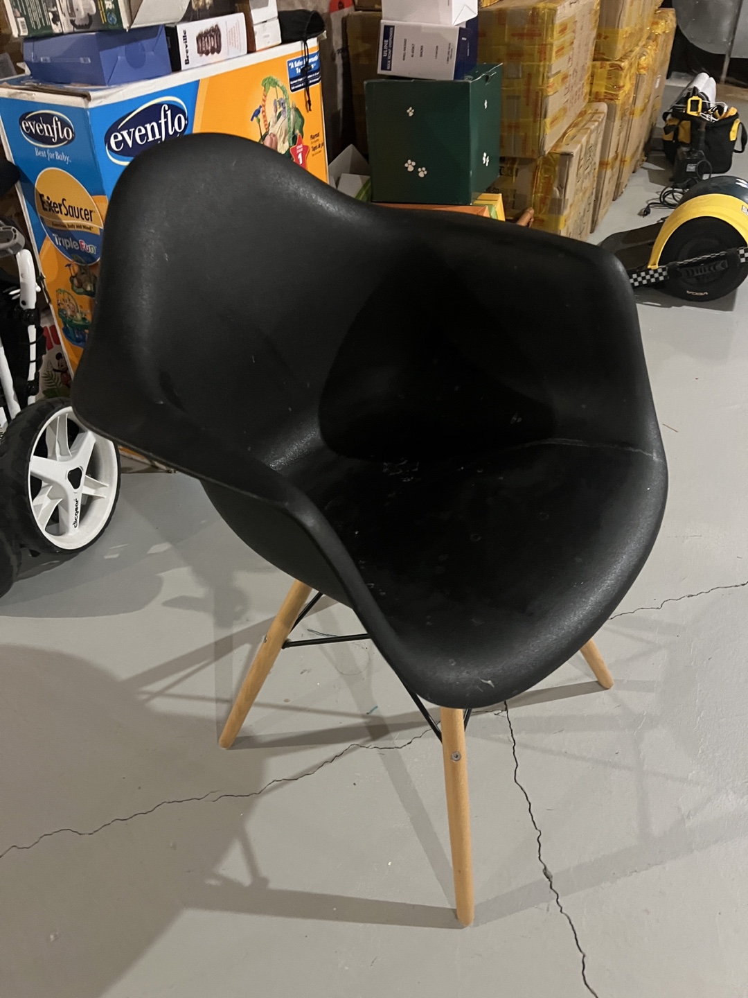 Black Plastic Armchair with Wooden Legs