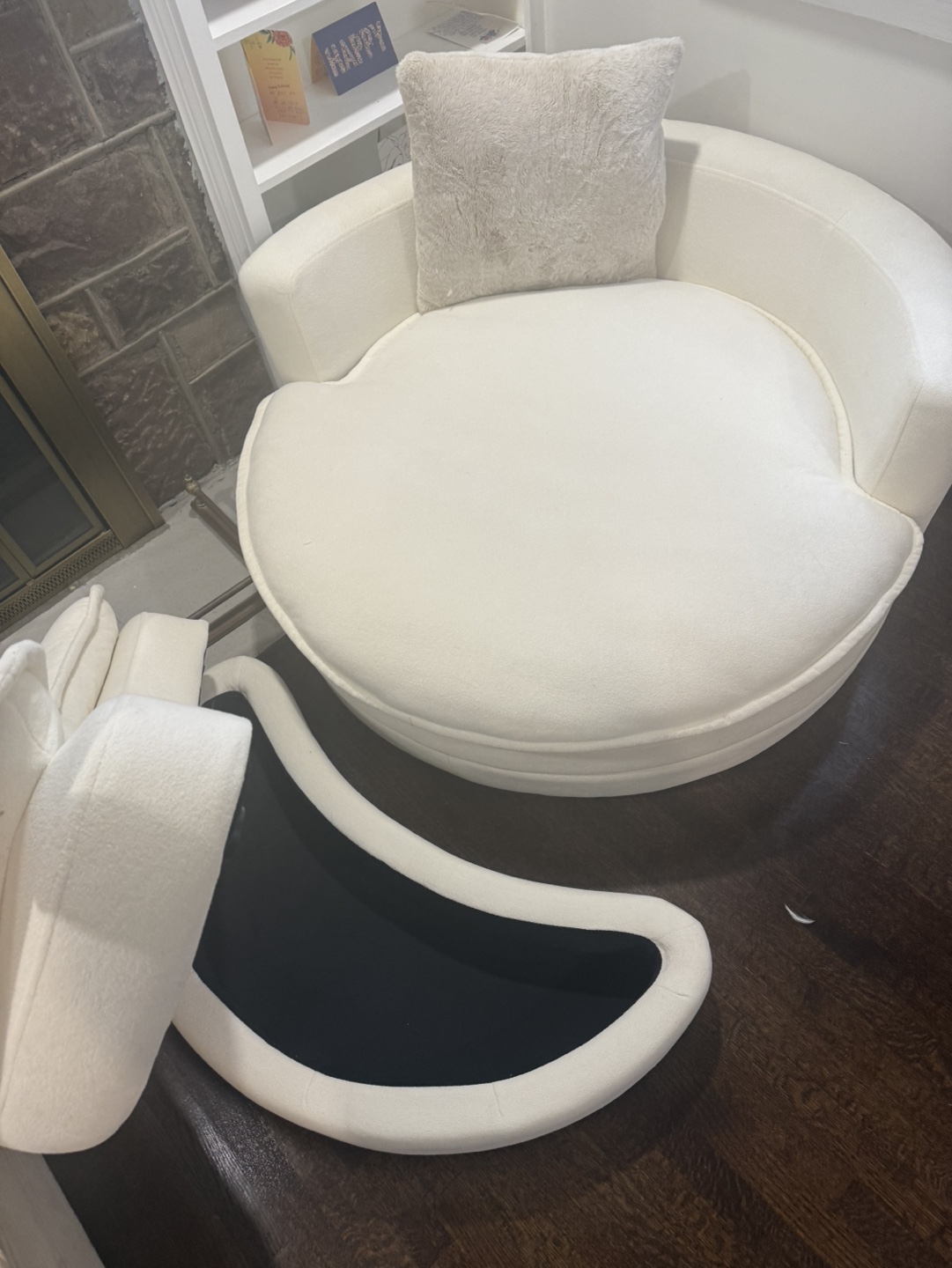 Cream Round Swivel Chair with Ottoman - photo 3