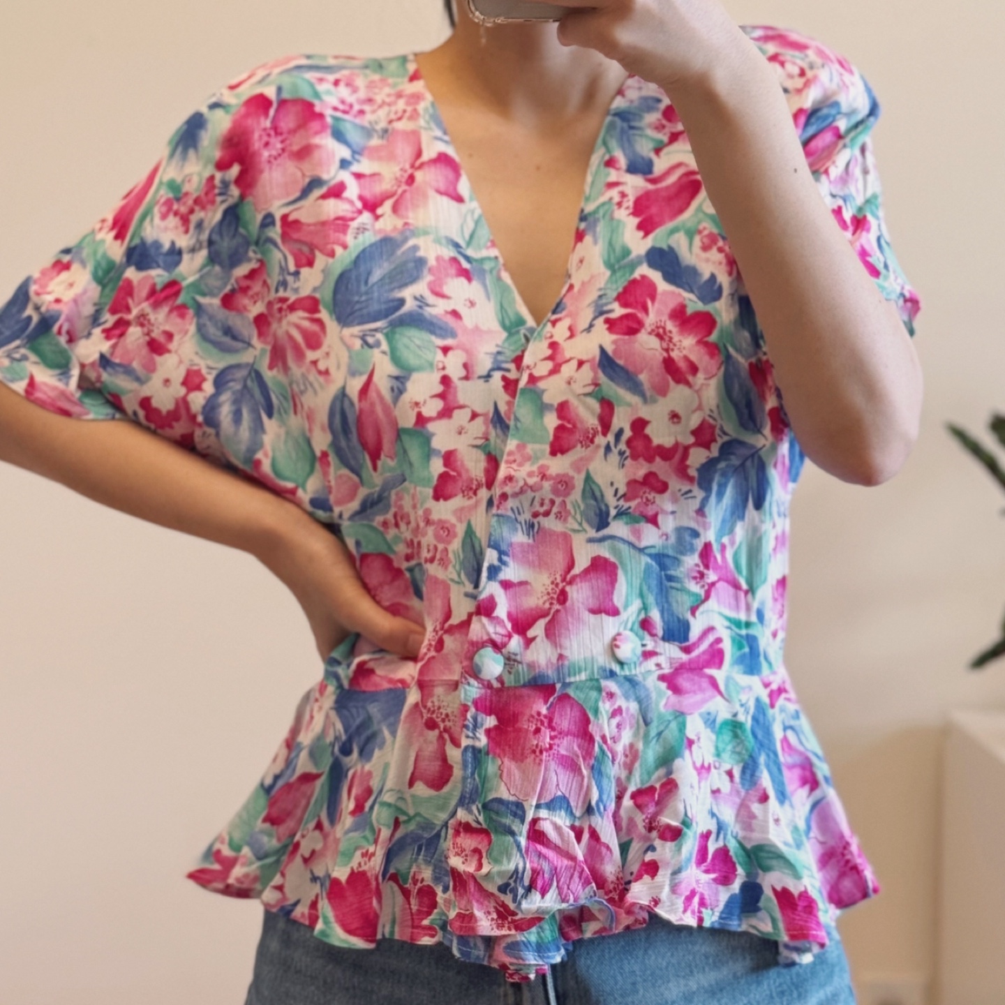 England Vintage 100% Viscose Floral Wrap Blouse