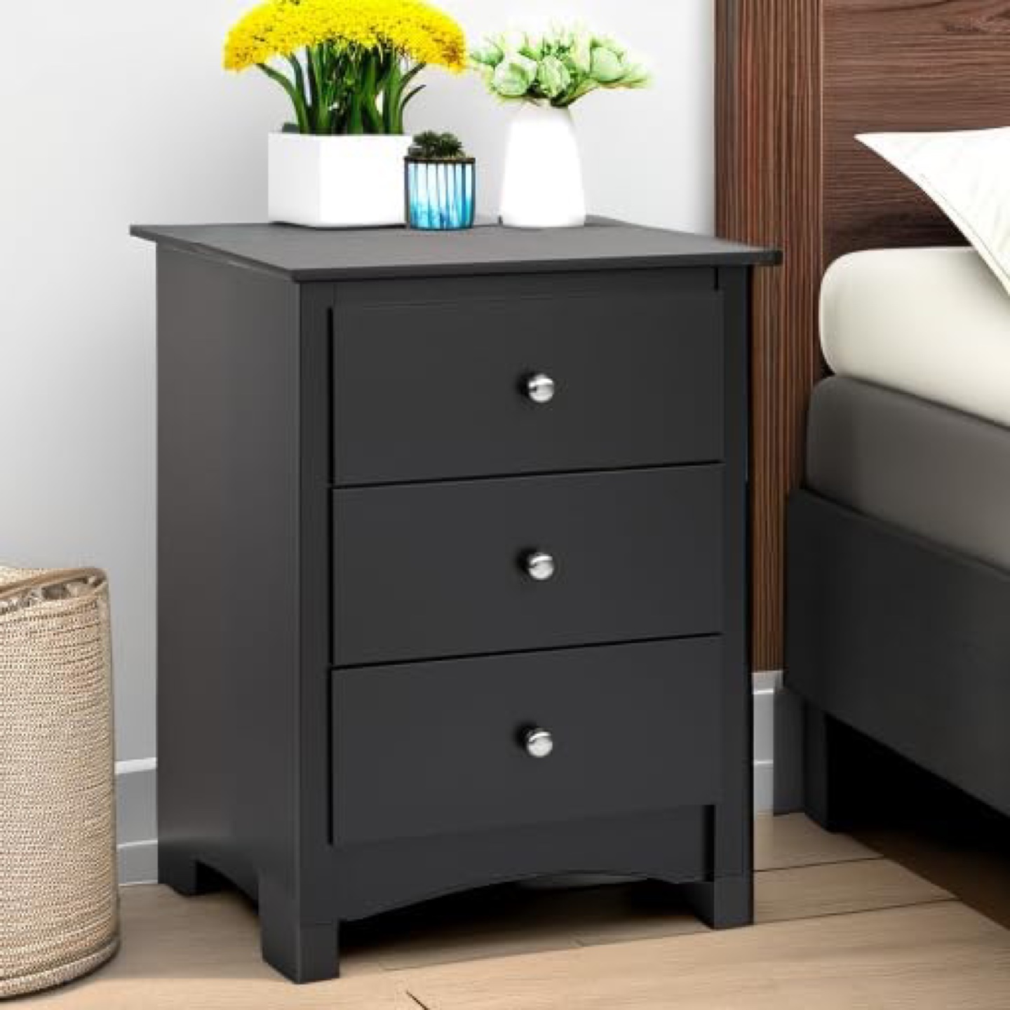Black 3-Drawer Nightstand