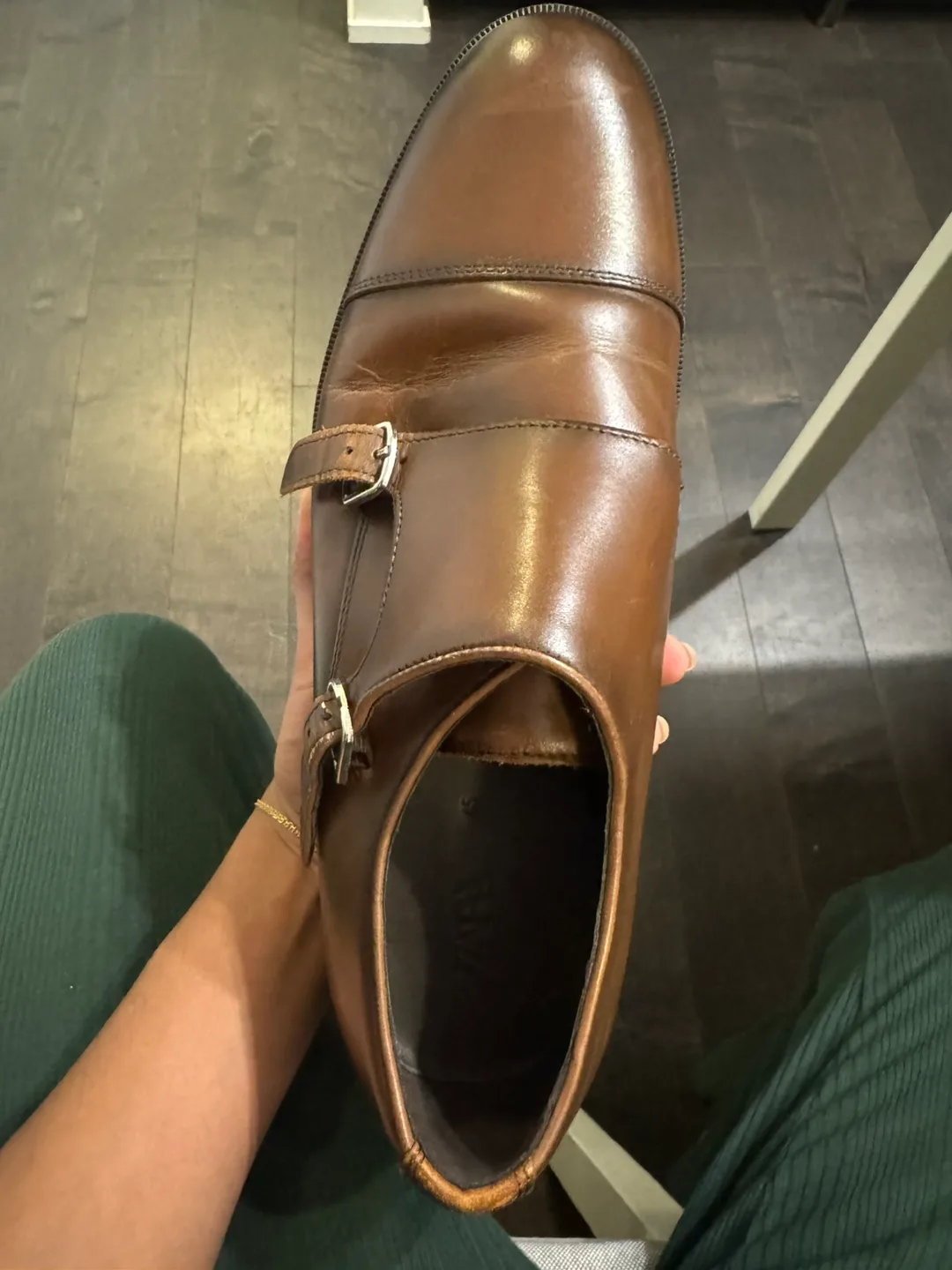 Brand new Zara Men's Brown Leather Monk Strap Shoes - Size 45 image indicator(2)