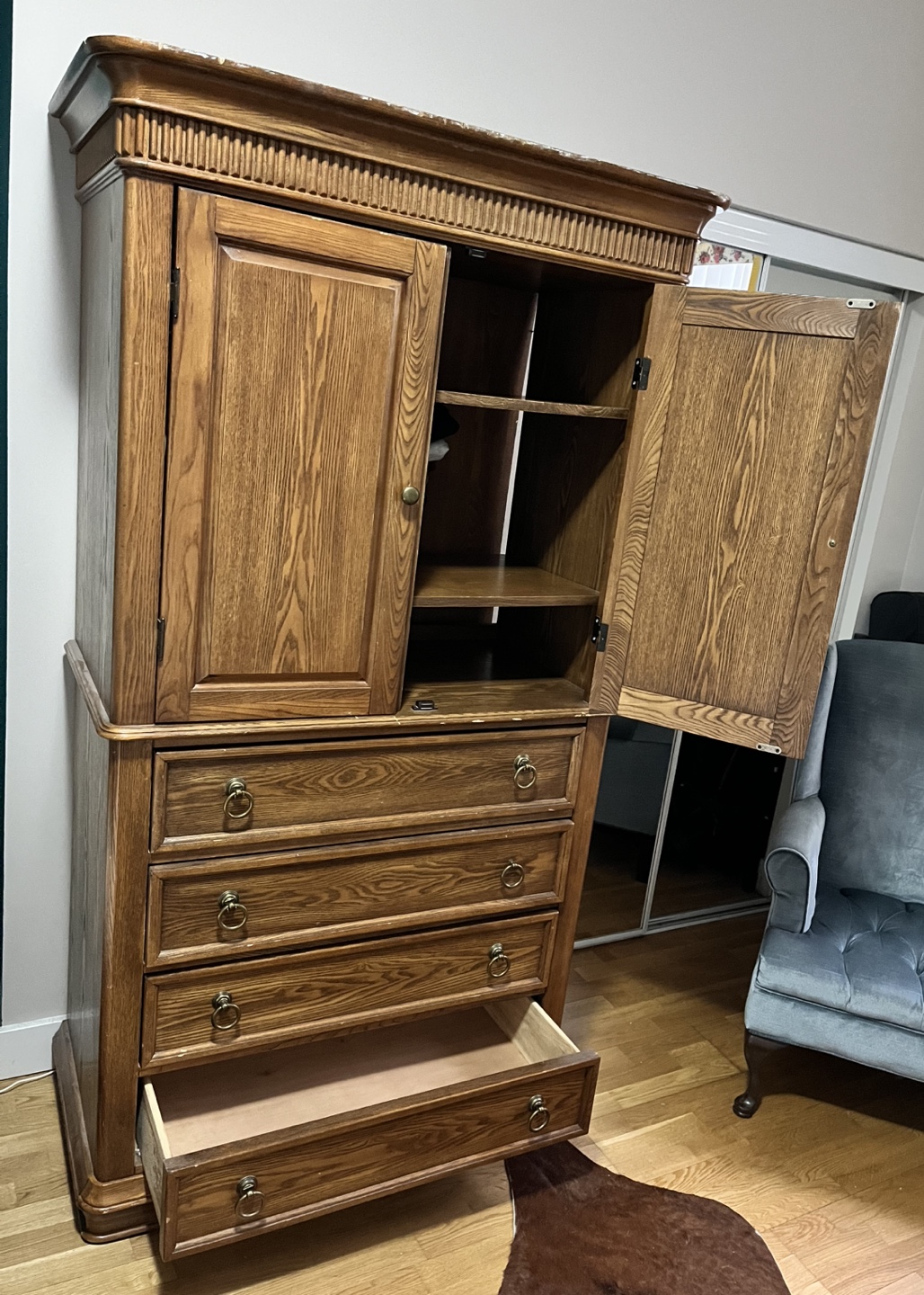 Solid Wood Armoire with Four Drawers - photo 2