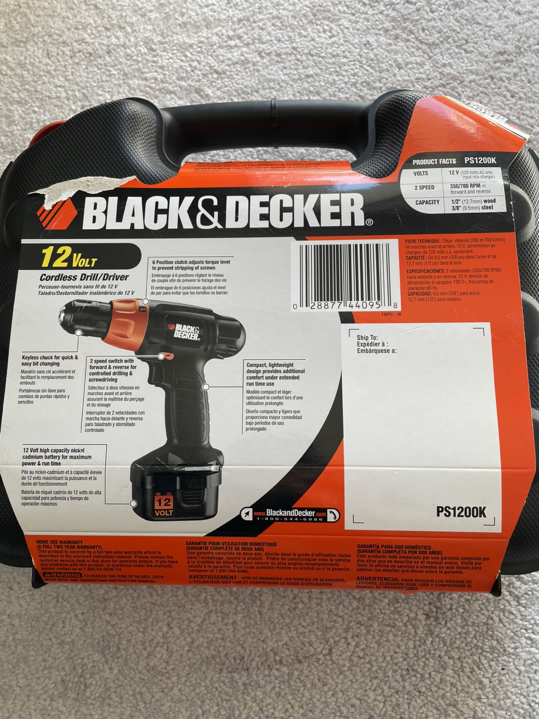 Black & Decker 12V Cordless Drill/Driver PS1200K - photo 4