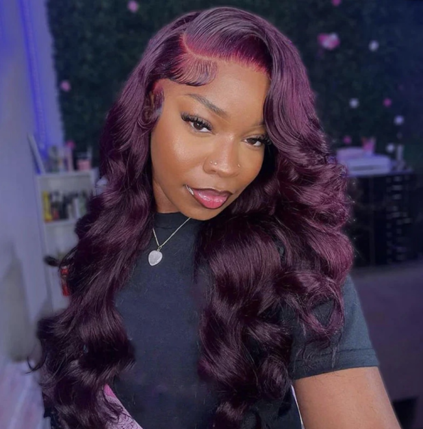 Dark Purple Trendy Color Layered Cut Body Wave Wig Human Hair - photo 2