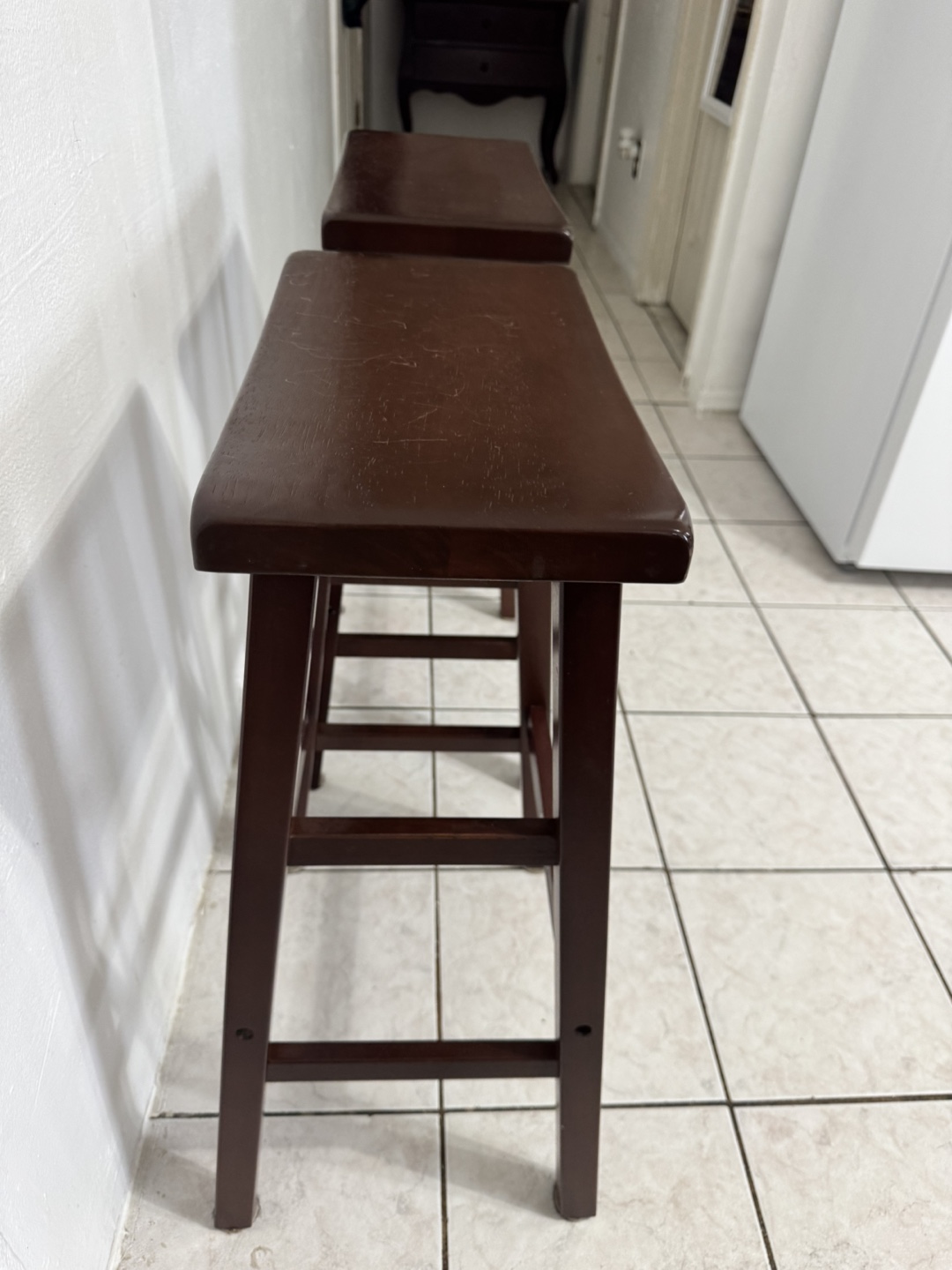 Pair of Dark Brown Wooden Stools - photo 3