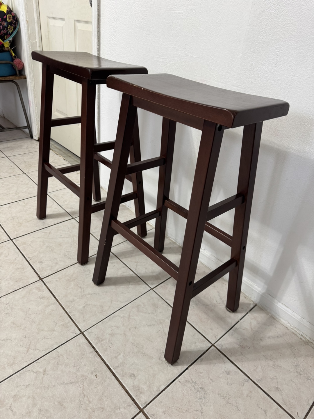 Pair of Dark Brown Wooden Stools
