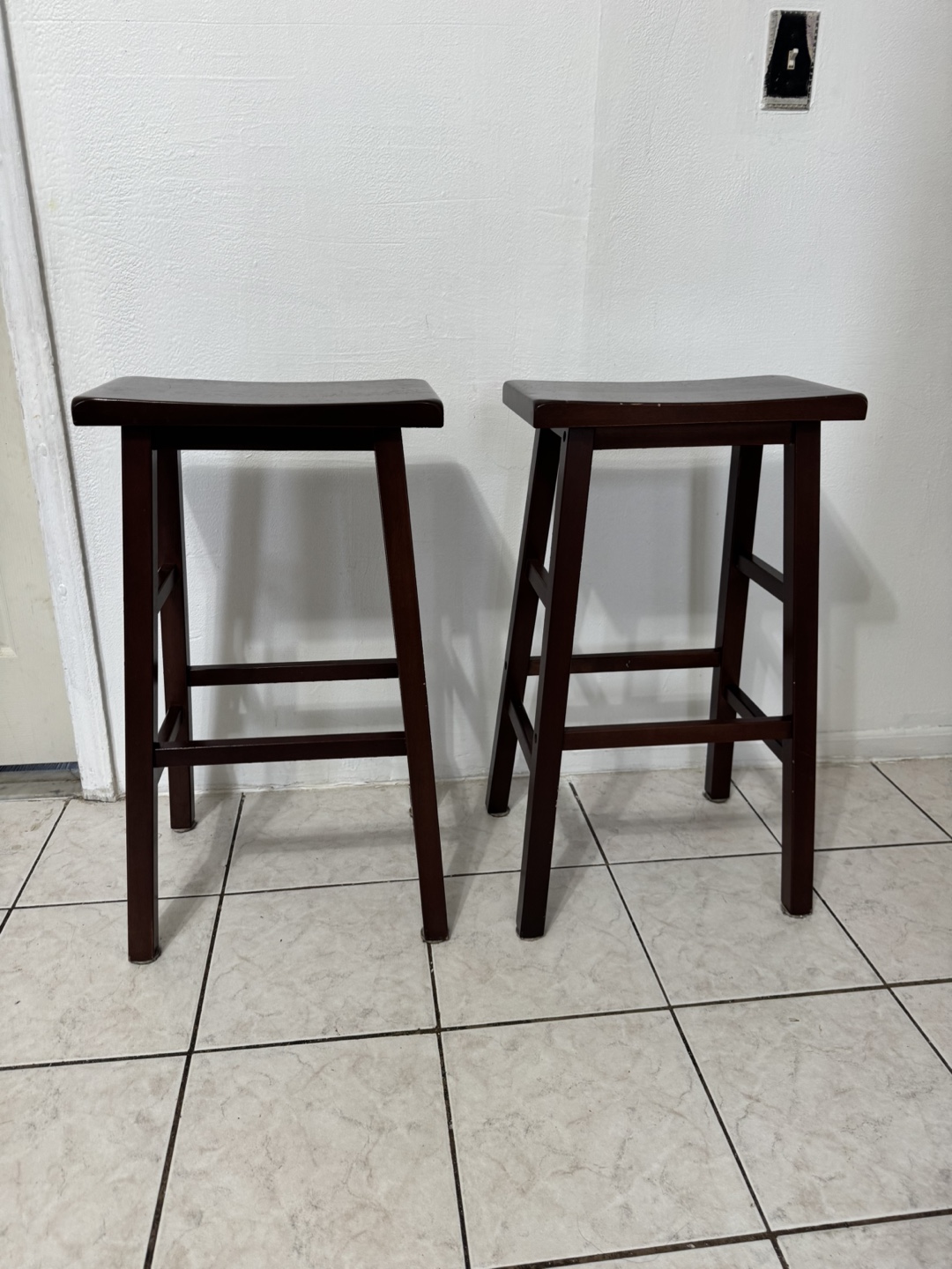 Pair of Dark Brown Wooden Stools - photo 5