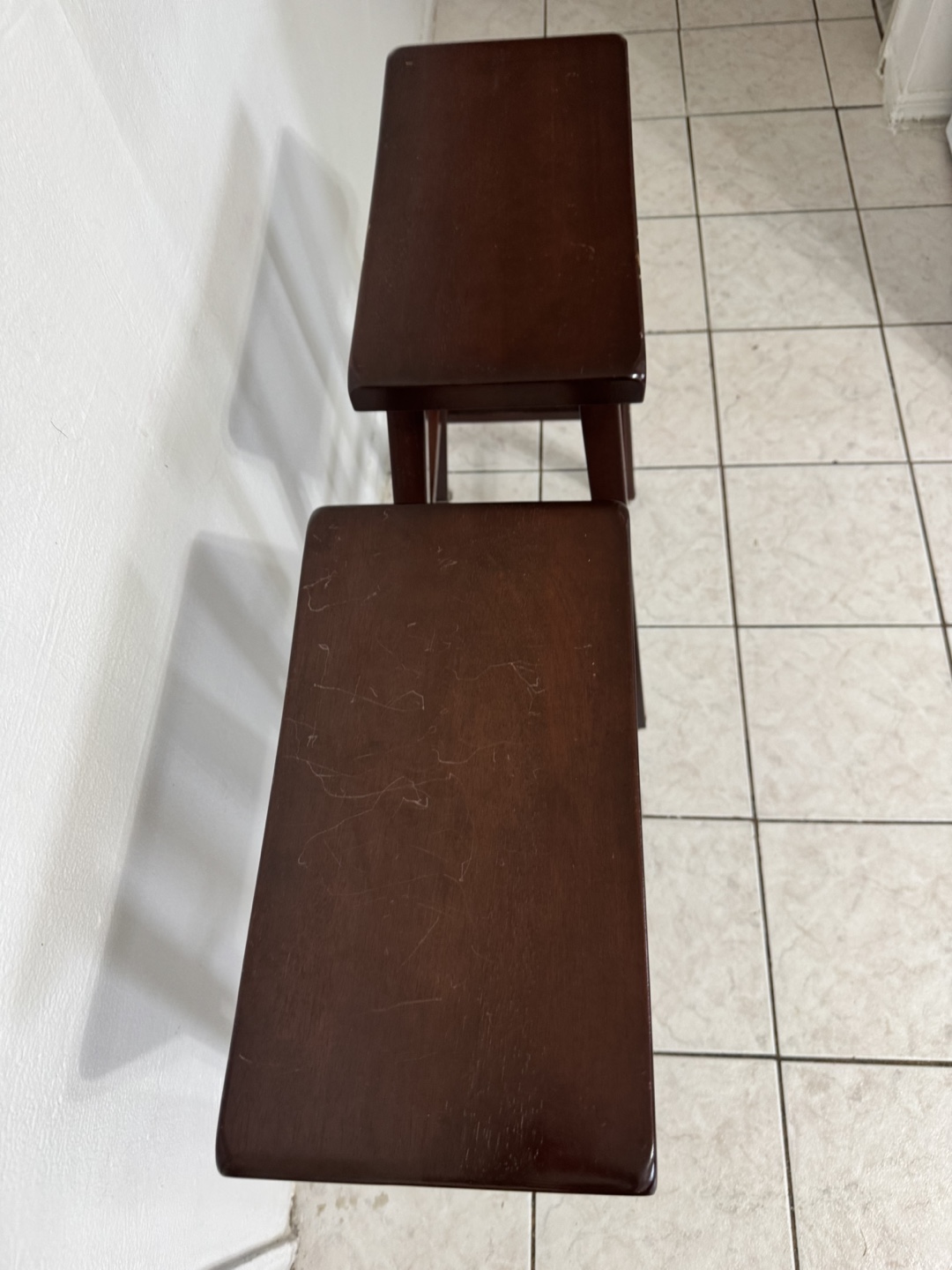 Pair of Dark Brown Wooden Stools - photo 4