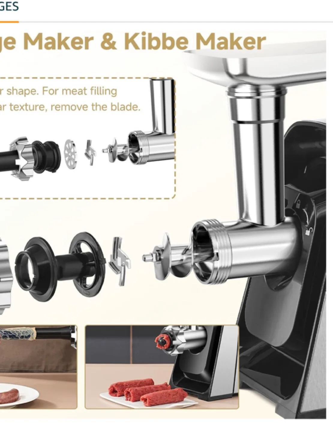 3000W Electric Meat Grinder with Sausage Stuffer and Kibbe Maker image indicator(4)