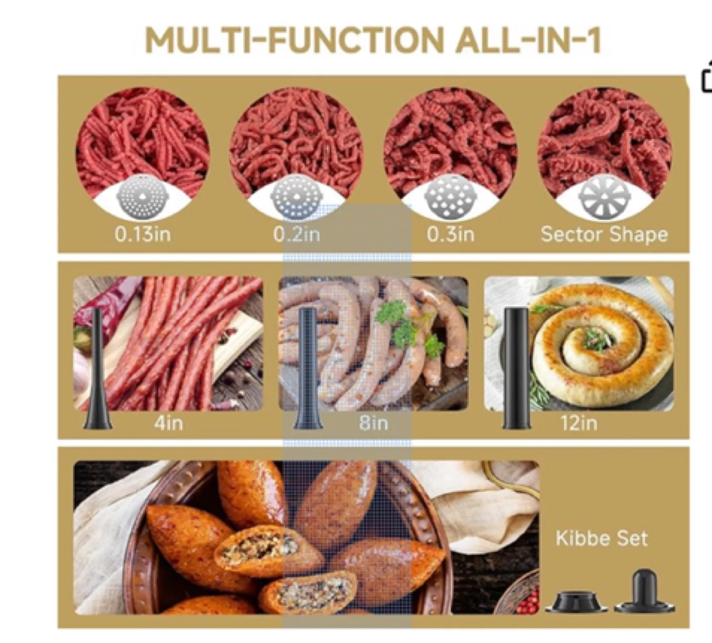 3000W Electric Meat Grinder with Sausage Stuffer and Kibbe Maker image indicator(5)