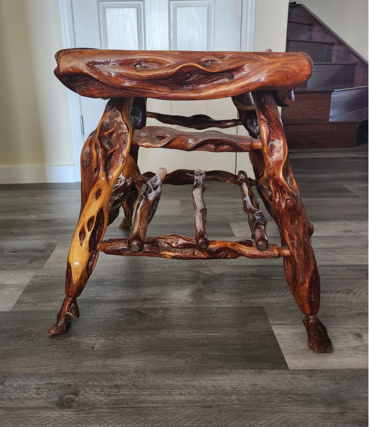 Antique handmade wood end table - photo 3