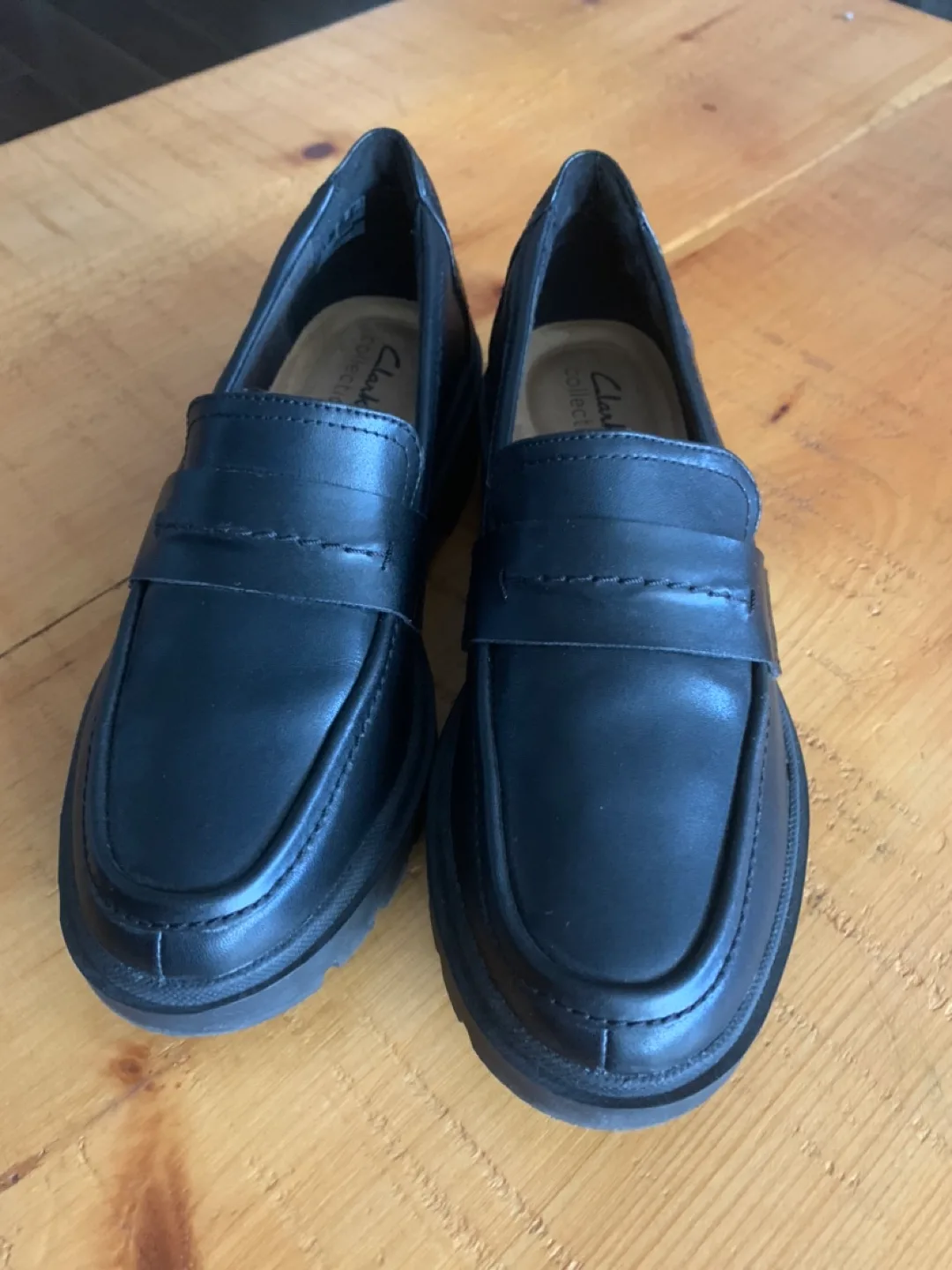 Women's Black Leather Clarks Loafers thumbnail