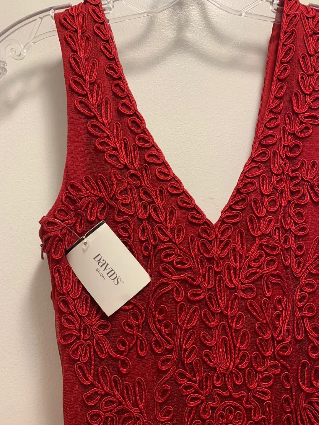 David's Bridal Red Embroidered Mermaid Gown thumbnail