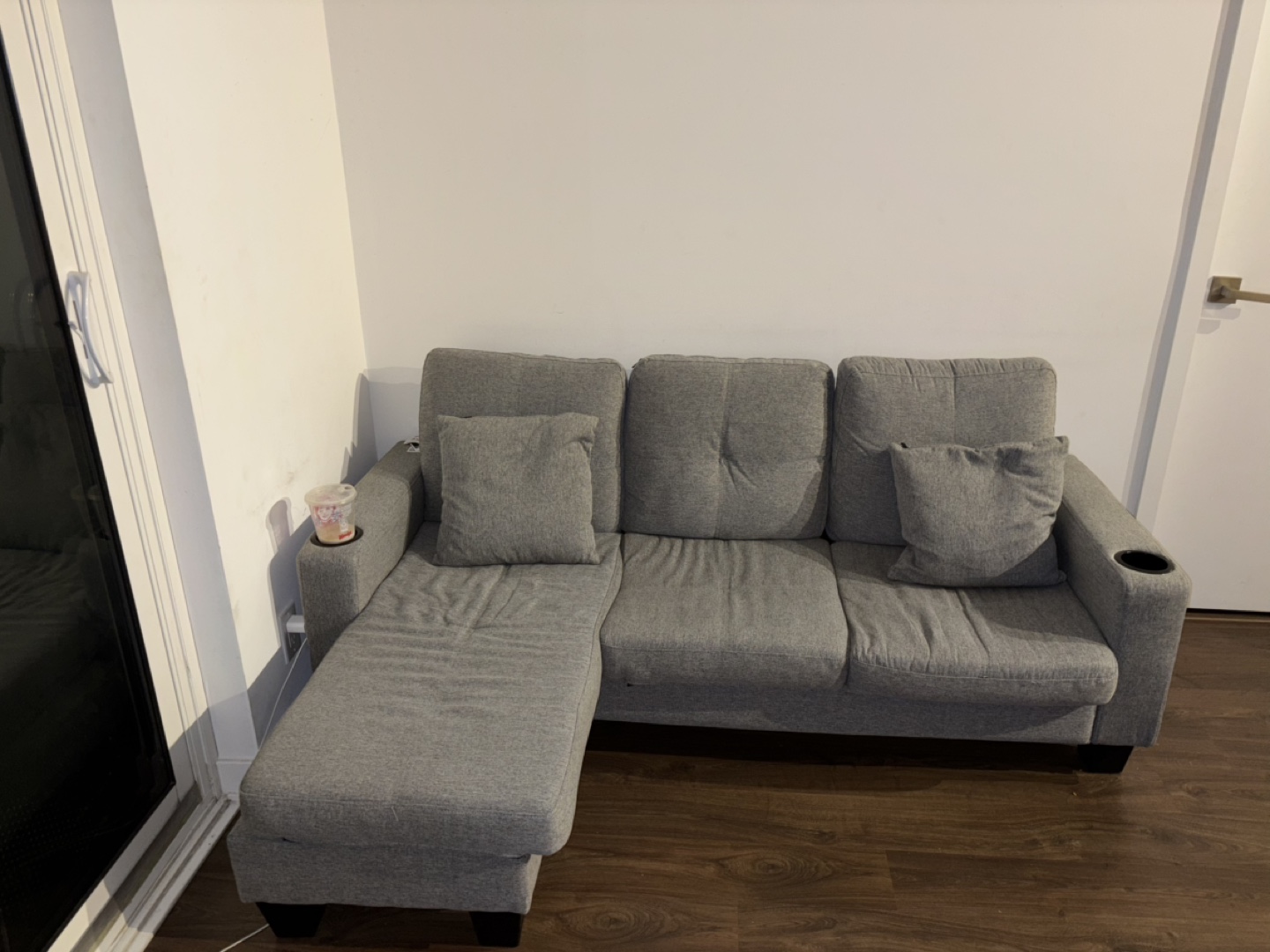 Grey Sectional Sofa with Cup Holders