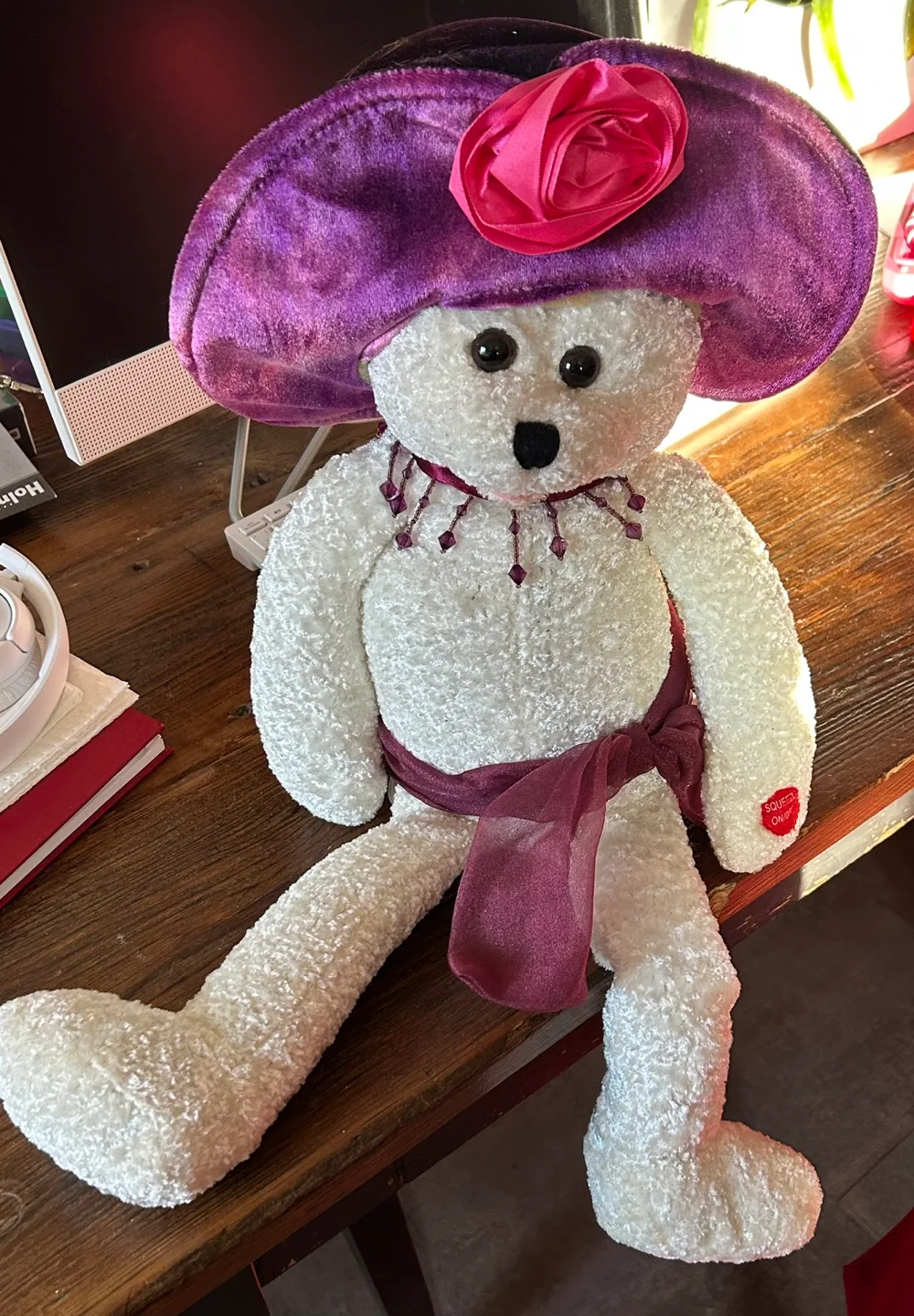 Singing White Bear in Purple Hat