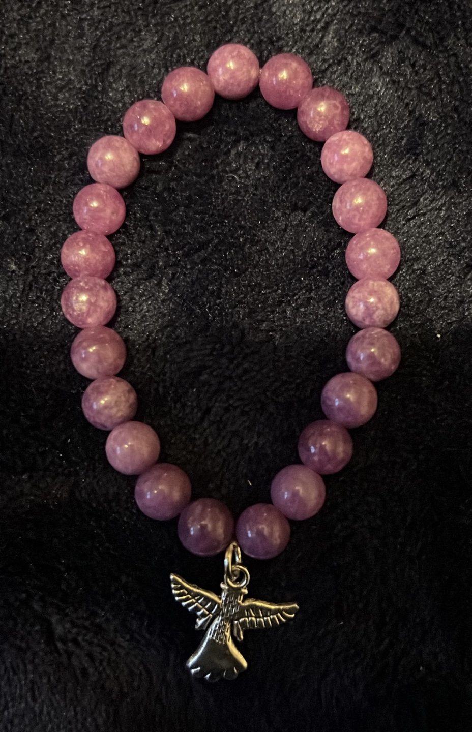 Purple Beaded Bracelet with Angel Charm