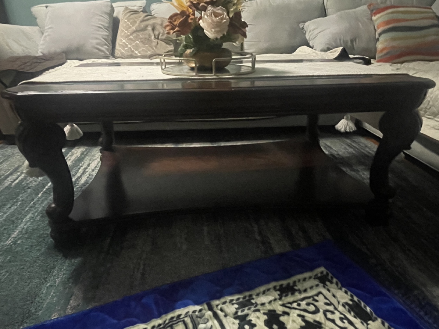 Dark Wood Coffee Table with Glass Top - photo 2