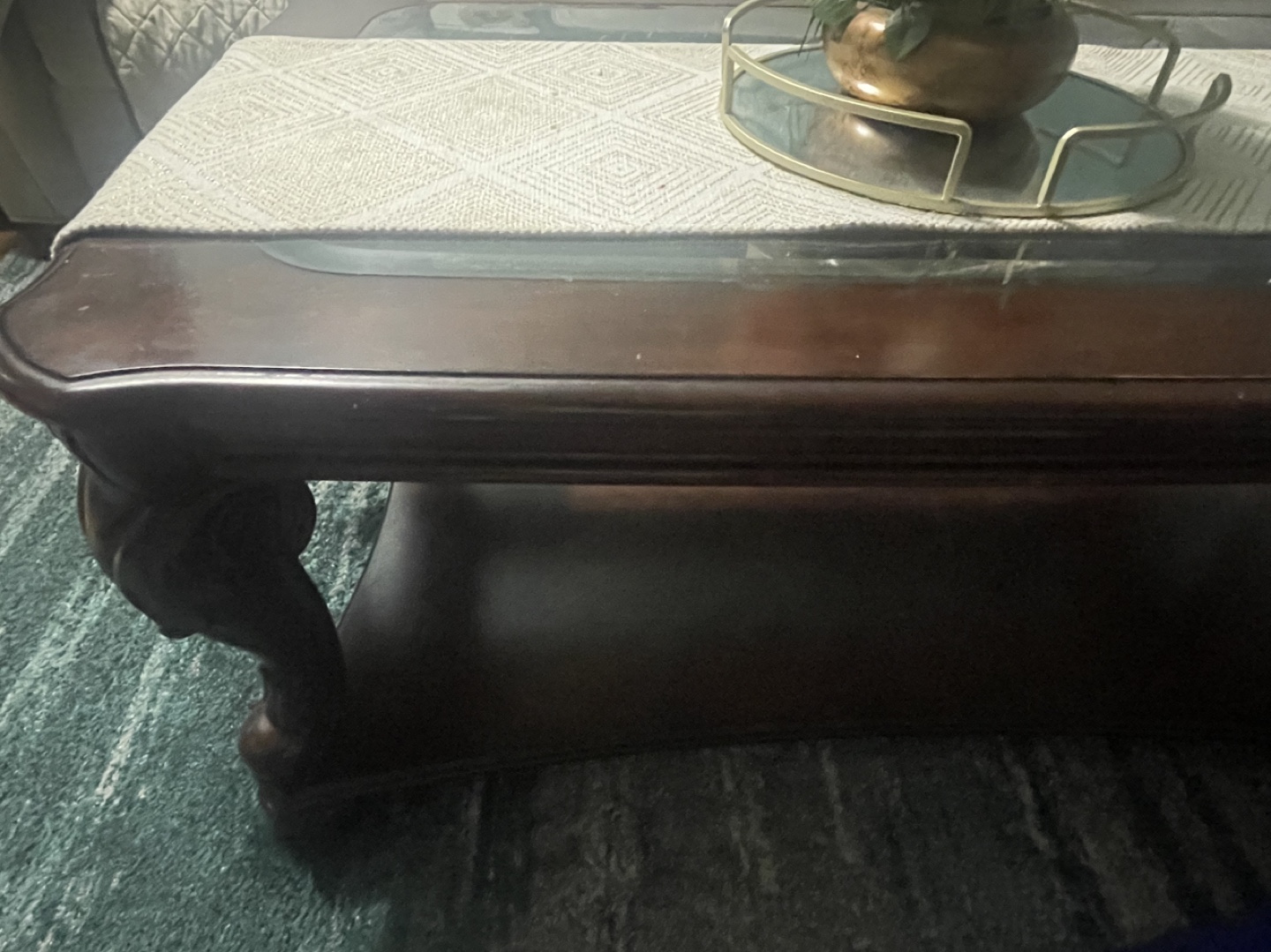 Dark Wood Coffee Table with Glass Top - photo 3
