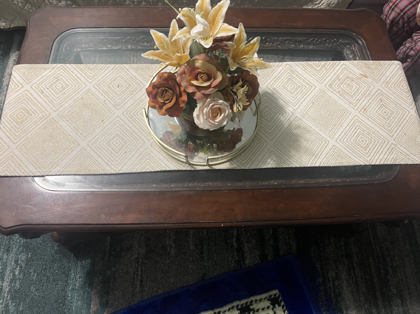 Dark Wood Coffee Table with Glass Top