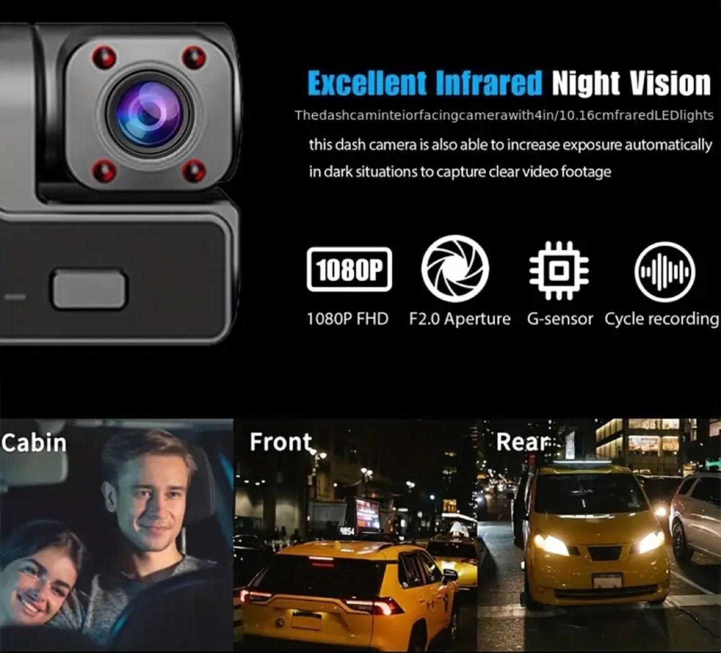Triple Car Camera Front 1080P& Built-in 480P& Rear 480P HD - photo 3