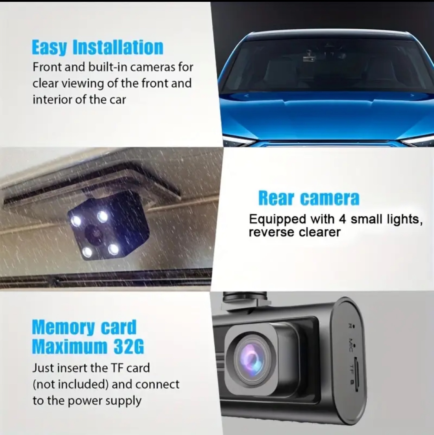 Triple Car Camera Front 1080P& Built-in 480P& Rear 480P HD - photo 5