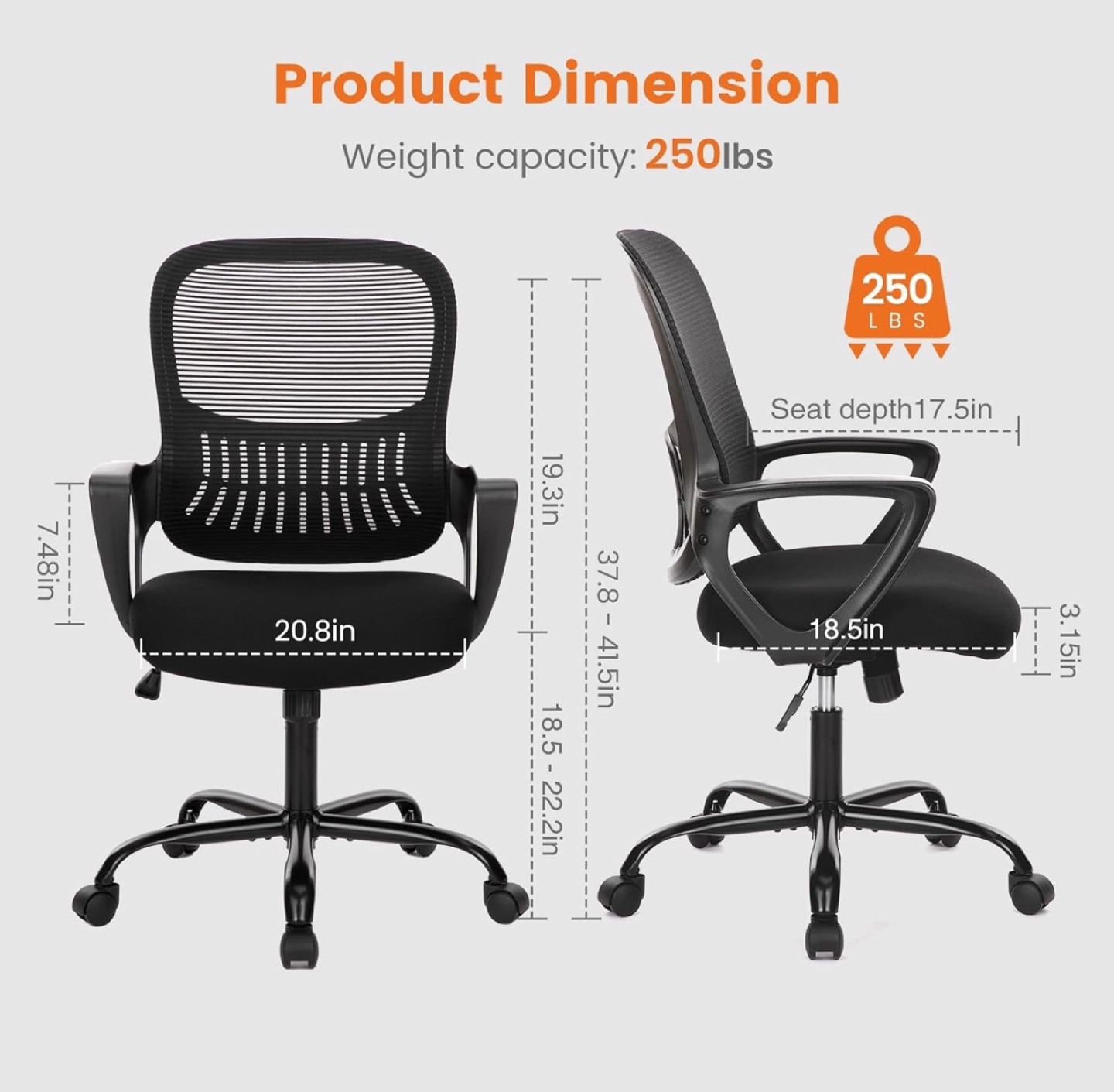 Black Mesh Office Chair with Adjustable Height - photo 3