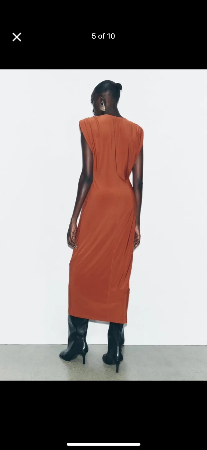 BNWT zara size small long dress with shoulder pads image indicator(5)