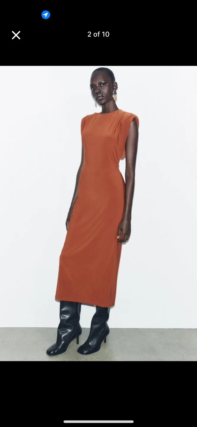 BNWT zara size small long dress with shoulder pads image indicator(2)