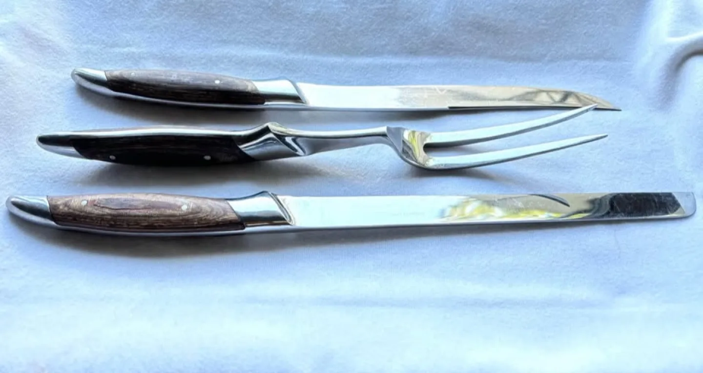 Vintage 3 Pc Japanese Pakkawood & Stainless Steel Carving Set image indicator(2)