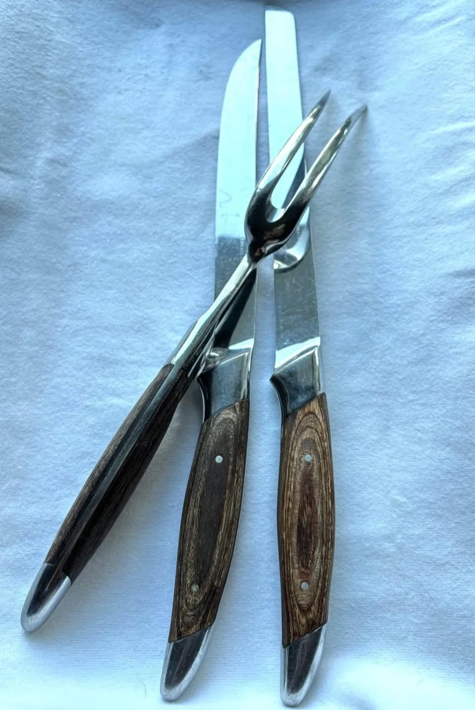 Vintage 3 Pc Japanese Pakkawood & Stainless Steel Carving Set image indicator(8)